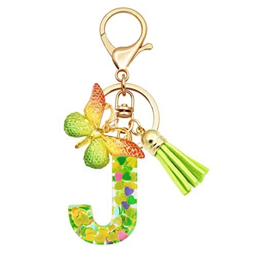 Breloc din rășină pentru fete cu inițiale, roz, violet, verde, în formă de inimă, fluture drăguț