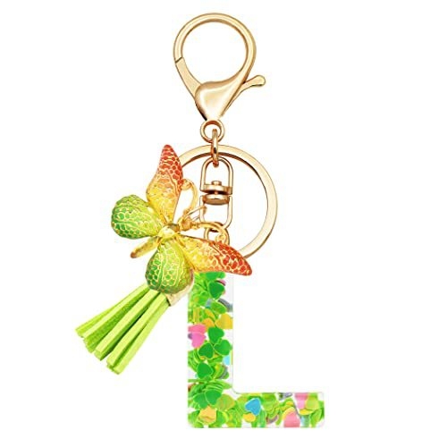 Breloc din rășină pentru fete cu inițiale, roz, violet, verde, în formă de inimă, fluture drăguț