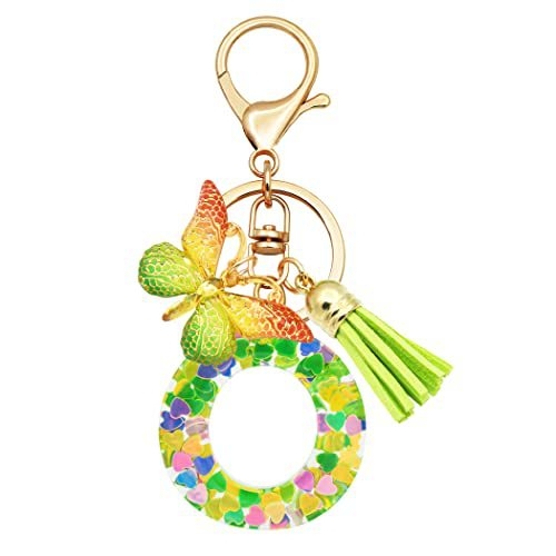 Breloc din rășină pentru fete cu inițiale, roz, violet, verde, în formă de inimă, fluture drăguț