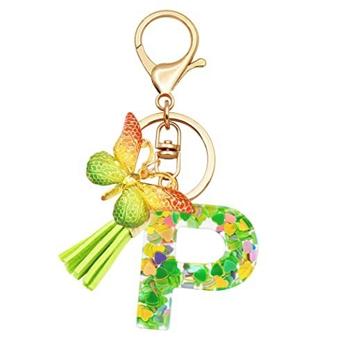 Breloc din rășină pentru fete cu inițiale, roz, violet, verde, în formă de inimă, fluture drăguț