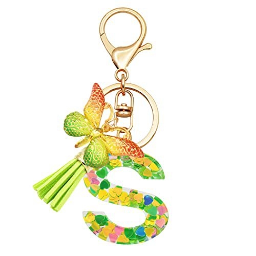 Breloc din rășină pentru fete cu inițiale, roz, violet, verde, în formă de inimă, fluture drăguț