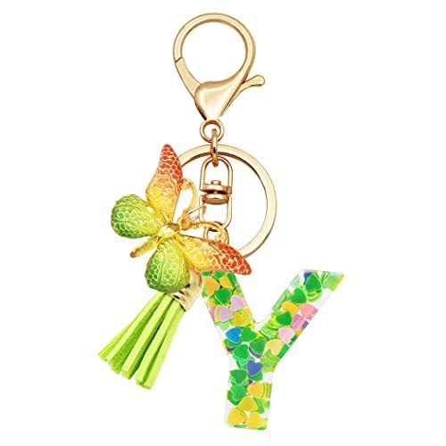 Breloc din rășină pentru fete cu inițiale, roz, violet, verde, în formă de inimă, fluture drăguț