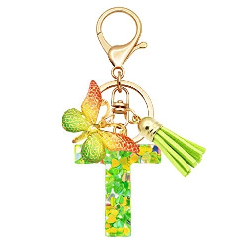 Breloc din rășină pentru fete cu inițiale, roz, violet, verde, în formă de inimă, fluture drăguț