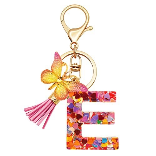 Breloc din rășină pentru fete cu inițiale, roz, violet, verde, în formă de inimă, fluture drăguț