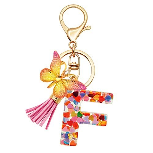 Breloc din rășină pentru fete cu inițiale, roz, violet, verde, în formă de inimă, fluture drăguț