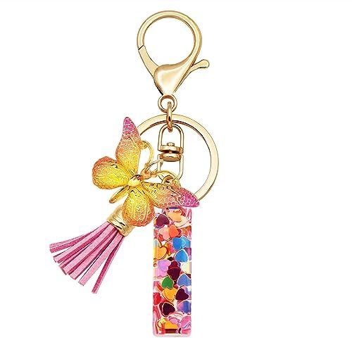 Breloc din rășină pentru fete cu inițiale, roz, violet, verde, în formă de inimă, fluture drăguț