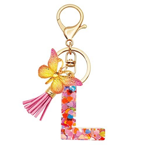 Breloc din rășină pentru fete cu inițiale, roz, violet, verde, în formă de inimă, fluture drăguț