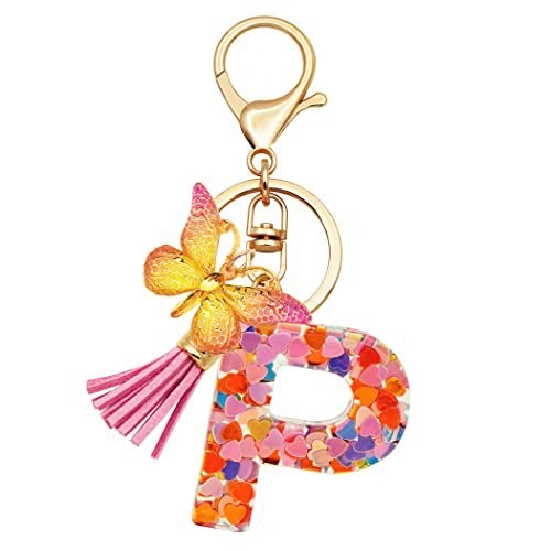 Breloc din rășină pentru fete cu inițiale, roz, violet, verde, în formă de inimă, fluture drăguț