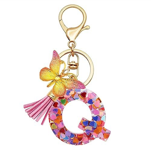 Breloc din rășină pentru fete cu inițiale, roz, violet, verde, în formă de inimă, fluture drăguț