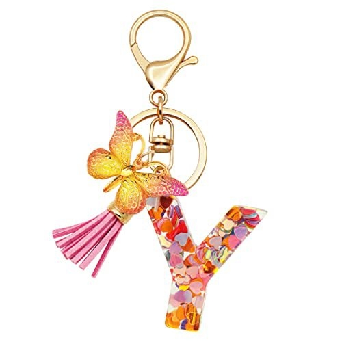 Breloc din rășină pentru fete cu inițiale, roz, violet, verde, în formă de inimă, fluture drăguț