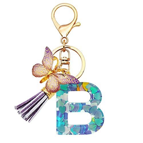 Breloc din rășină pentru fete cu inițiale, roz, violet, verde, în formă de inimă, fluture drăguț
