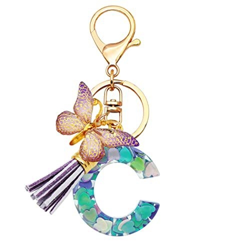 Breloc din rășină pentru fete cu inițiale, roz, violet, verde, în formă de inimă, fluture drăguț