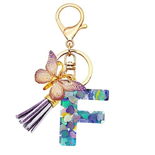 Breloc din rășină pentru fete cu inițiale, roz, violet, verde, în formă de inimă, fluture drăguț