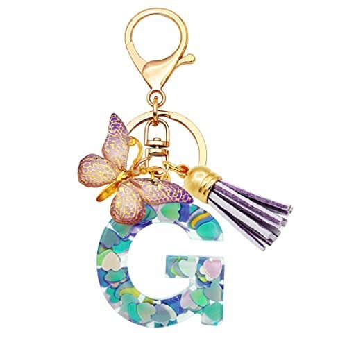 Breloc din rășină pentru fete cu inițiale, roz, violet, verde, în formă de inimă, fluture drăguț