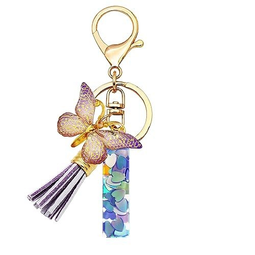 Breloc din rășină pentru fete cu inițiale, roz, violet, verde, în formă de inimă, fluture drăguț