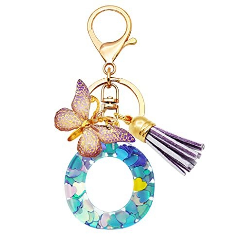 Breloc din rășină pentru fete cu inițiale, roz, violet, verde, în formă de inimă, fluture drăguț