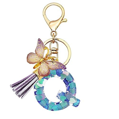 Breloc din rășină pentru fete cu inițiale, roz, violet, verde, în formă de inimă, fluture drăguț