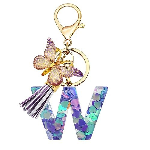 Breloc din rășină pentru fete cu inițiale, roz, violet, verde, în formă de inimă, fluture drăguț