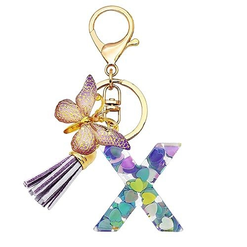 Breloc din rășină pentru fete cu inițiale, roz, violet, verde, în formă de inimă, fluture drăguț