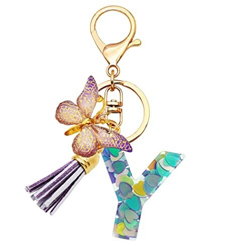 Breloc din rășină pentru fete cu inițiale, roz, violet, verde, în formă de inimă, fluture drăguț