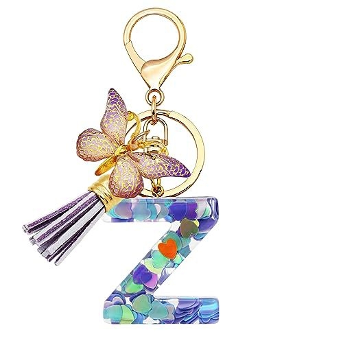 Breloc din rășină pentru fete cu inițiale, roz, violet, verde, în formă de inimă, fluture drăguț