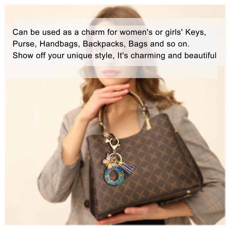 Breloc din rășină pentru fete cu inițiale, roz, violet, verde, în formă de inimă, fluture drăguț