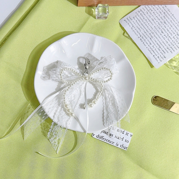 Korea stiilis superhaldjast valge paelaga lipsuga pärlmuttervõtmehoidja, armas pitsist vöökoti ripats, Chaneli stiilis