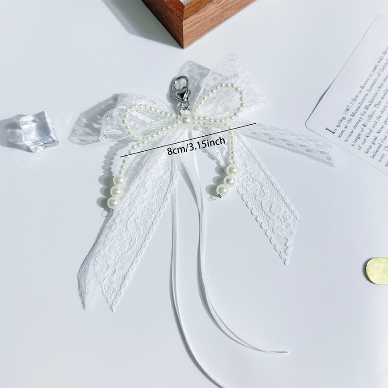 Korejiešu stila super feja balta lentes bantīte pērļu atslēgu piekariņa somiņa ar saldu mežģīņu jostas somiņu kulons Chanel stilā