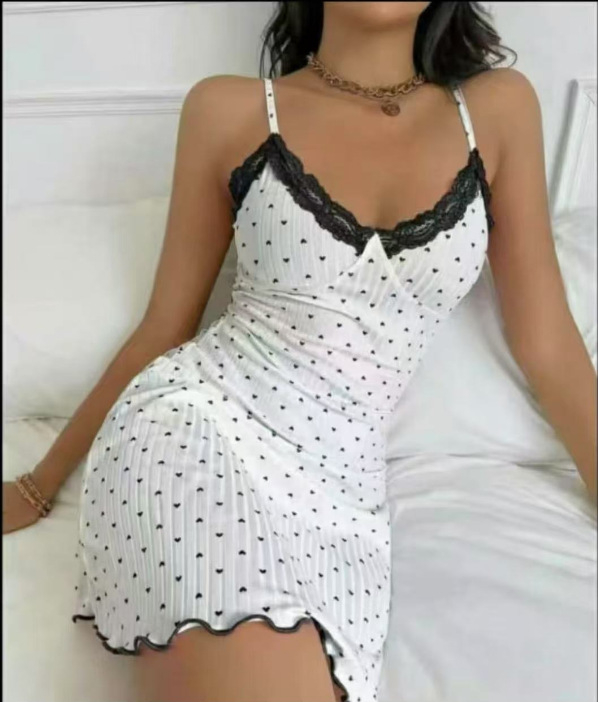 Seksi pidžama za djevojke, ženska ljetna nova slatka odjeća s V-izrezom i printom za dom, uski struk, mršavljenje, spavaćica s otvorenim leđima