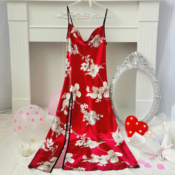 Tehase pidžaamad naiste suvine seksikas daamide jääsiidist öösärk varrukateta pikk hommikumantel simulatsiooniga siidist pruudi hommikukleit hulgimüük