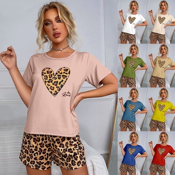 Europietiškos ir amerikietiškos pižamos moteriškos vasarinės trumpomis rankovėmis šortai su leopardo raštu, mėgstantys paprastą laisvalaikio kostiumą, užsienio prekyba, tarpvalstybiniai namų drabužiai