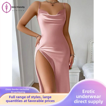 Europska i američka prekogranična ženska čista seksi zavođenje ledena svilena seksi visoka podjela s otvorenim leđima, remen suknja za dom, pidžama