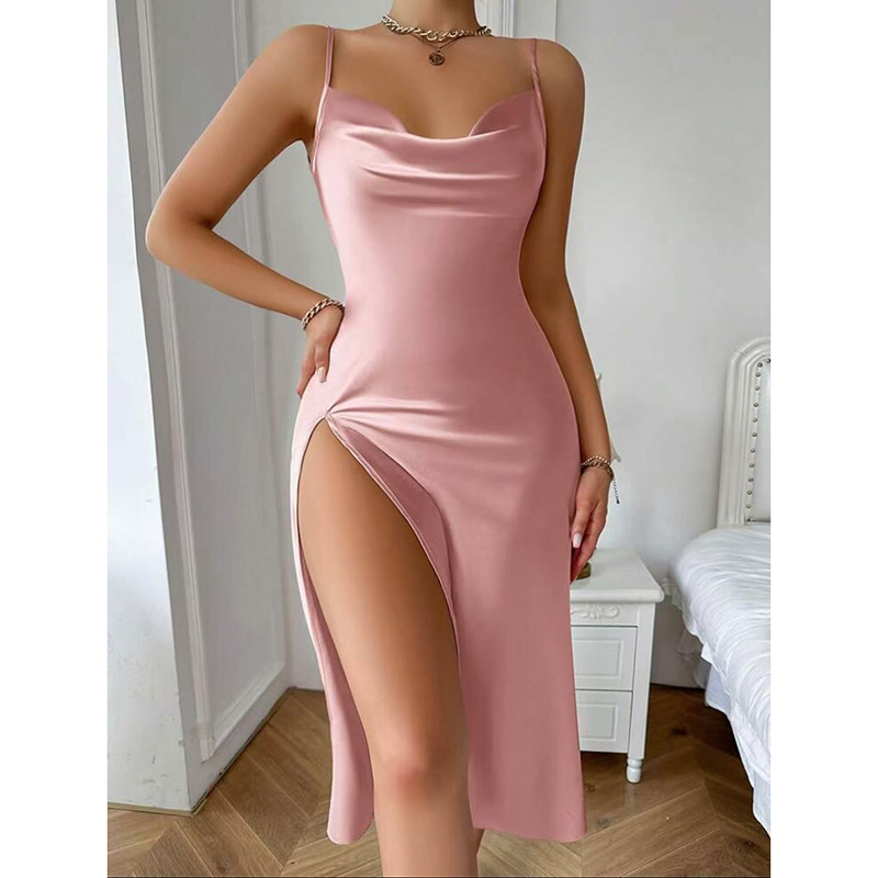 Europska i američka prekogranična ženska čista seksi zavođenje ledena svilena seksi visoka podjela s otvorenim leđima, remen suknja za dom, pidžama