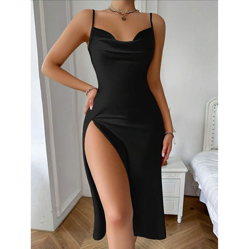 Europska i američka prekogranična ženska čista seksi zavođenje ledena svilena seksi visoka podjela s otvorenim leđima, remen suknja za dom, pidžama