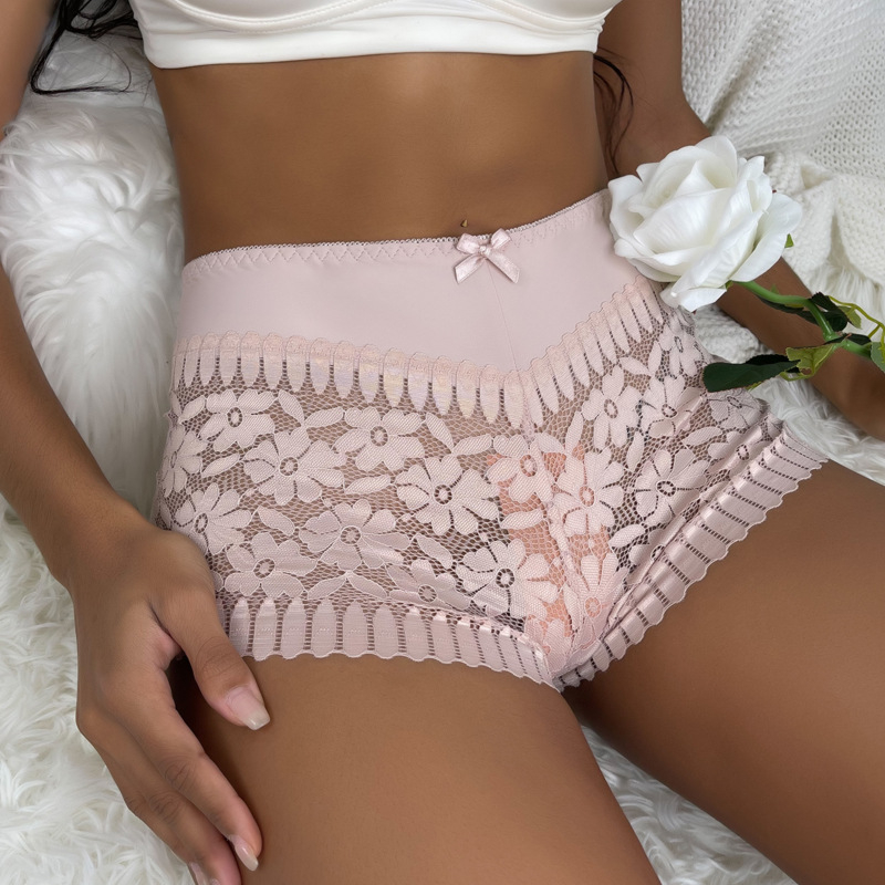 Γυναικεία μποξεράκια με κούφια ύφανση, ευρωπαϊκά και αμερικανικά, σέξι, δαντελένια, μέσης μέσης, αναπνεύσιμα, με προοπτική, ελαφριά, χωρίς ίχνη, εσώρουχα με φιόγκο