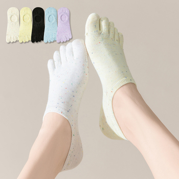 Taškuotos siūlų penkių pirštų kojinės Moteriškos vasarinės plonos kojinės Moteriškos valties formos kojinės Seklios burnos nematomos kojinės Japoniško stiliaus mielos medvilninės kojinės su pirštais