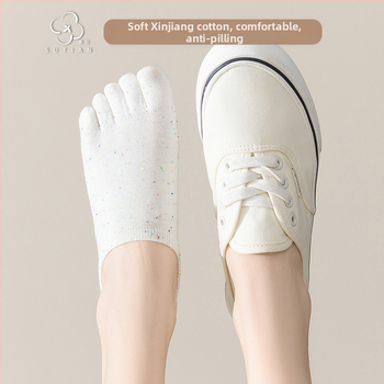 Taškuotos siūlų penkių pirštų kojinės Moteriškos vasarinės plonos kojinės Moteriškos valties formos kojinės Seklios burnos nematomos kojinės Japoniško stiliaus mielos medvilninės kojinės su pirštais