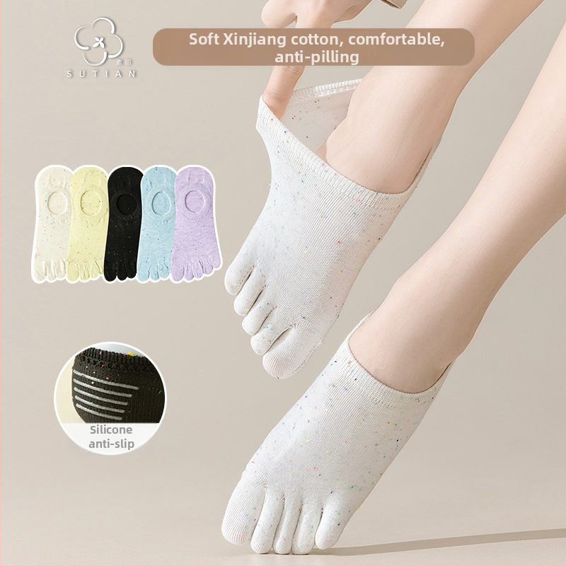 Bodkované priadze, päťprstové ponožky, dámske letné tenké ponožky, dámske lodičkové ponožky s plytkými ústami, neviditeľné ponožky v japonskom štýle, roztomilé bavlnené ponožky s špičkou