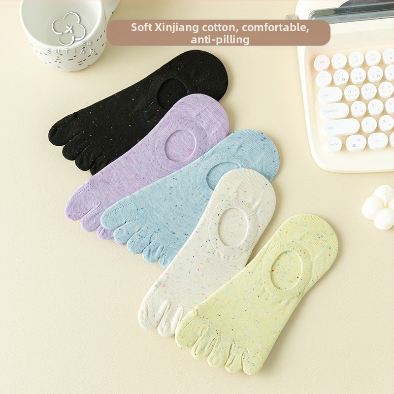 Bodkované priadze, päťprstové ponožky, dámske letné tenké ponožky, dámske lodičkové ponožky s plytkými ústami, neviditeľné ponožky v japonskom štýle, roztomilé bavlnené ponožky s špičkou