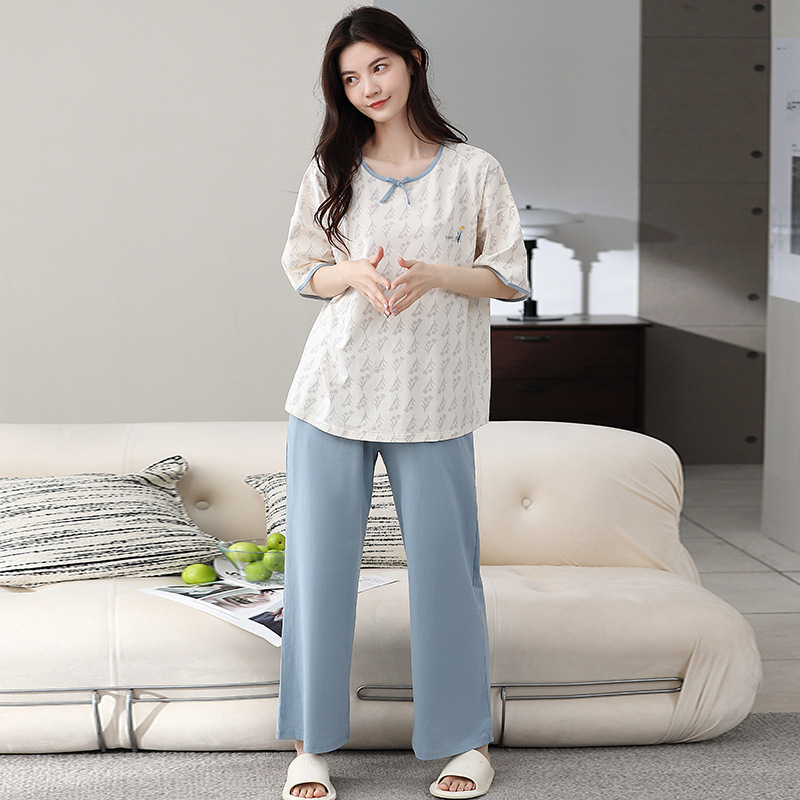 Pijamale de vară Caini Love pentru femei, casual, din bumbac, cu guler înalt, pulover, cu mânecă scurtă, pantaloni din bumbac pentru tinere, costum de casă