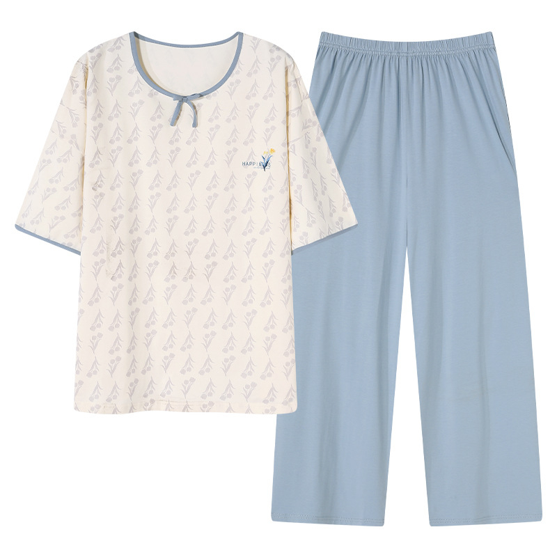 Pijamale de vară Caini Love pentru femei, casual, din bumbac, cu guler înalt, pulover, cu mânecă scurtă, pantaloni din bumbac pentru tinere, costum de casă