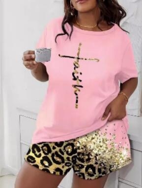 Vanjska trgovina prekogranična 2023. Novo pismo pidžama kratkih rukava + dvodijelno odijelo s leopard printom