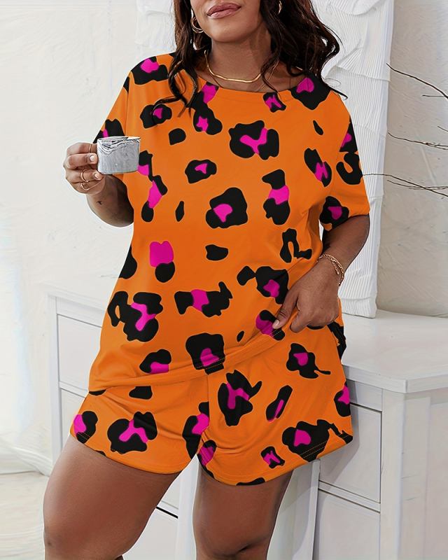 Vanjska trgovina prekogranična 2023. Novo pismo pidžama kratkih rukava + dvodijelno odijelo s leopard printom