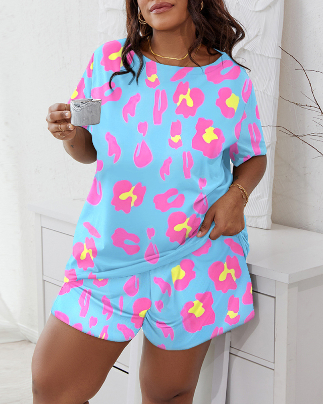 Vanjska trgovina prekogranična 2023. Novo pismo pidžama kratkih rukava + dvodijelno odijelo s leopard printom