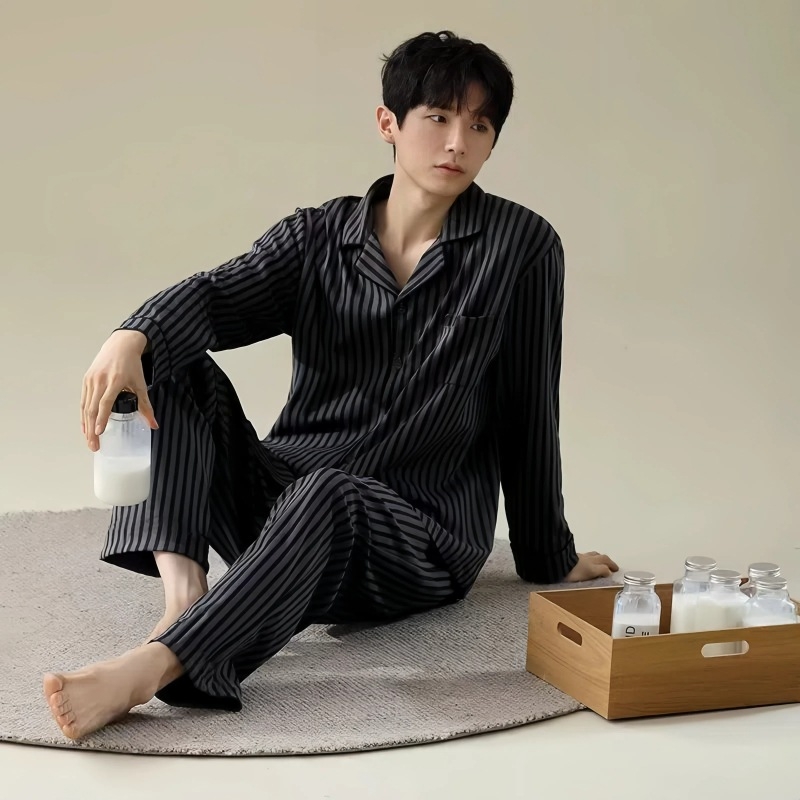 Pavasario ir rudens pižama Vyriškas grynos medvilnės paauglių megztinis ilgomis rankovėmis Pavasaris ir ruduo „Ebay Leisure Crossborder Plus Fat Plus“ visiems