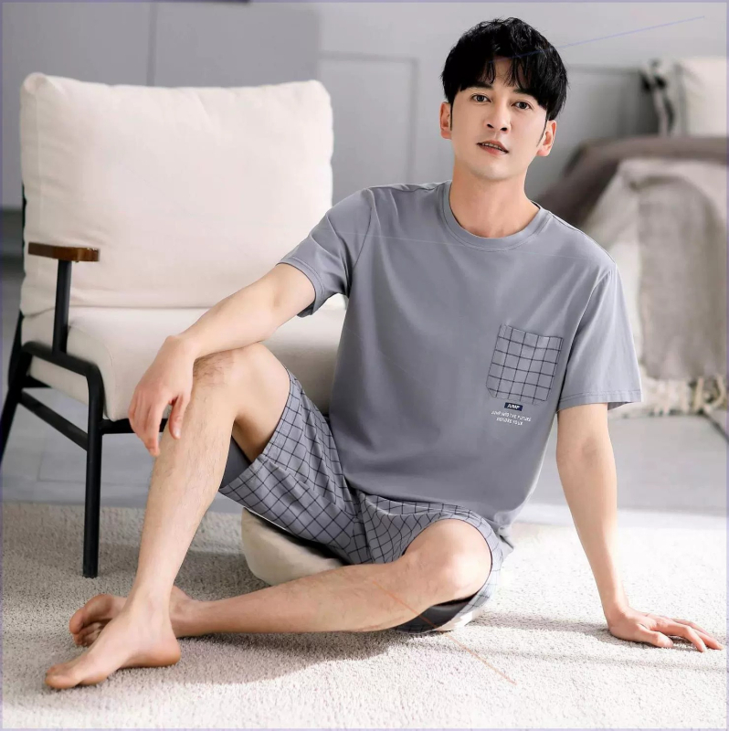 Vasarinės vyriškos pižamos, vyriškos vasarinės medvilninės animacinių filmukų stiliaus pižamos, vidutinio ir didelio dydžio, vaikiškos, vasarinės, namų aprangos, trumpomis rankovėmis, jaunimo, korėjietiško stiliaus, plonos, trumpomis rankovėmis.