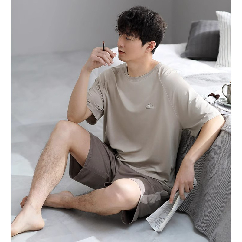 Vasarinės vyriškos pižamos, vyriškos vasarinės medvilninės animacinių filmukų stiliaus pižamos, vidutinio ir didelio dydžio, vaikiškos, vasarinės, namų aprangos, trumpomis rankovėmis, jaunimo, korėjietiško stiliaus, plonos, trumpomis rankovėmis.