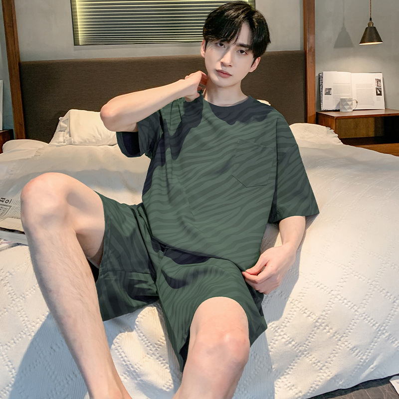 Vasarinės vyriškos pižamos, vyriškos vasarinės medvilninės animacinių filmukų stiliaus pižamos, vidutinio ir didelio dydžio, vaikiškos, vasarinės, namų aprangos, trumpomis rankovėmis, jaunimo, korėjietiško stiliaus, plonos, trumpomis rankovėmis.