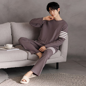 Vyriškas pavasario ir rudens medvilninis ilgomis rankovėmis dviejų dalių pižamos komplektas 2025 m. Naujas pavasario ir rudens dienos plius dydžio vyriški namų drabužiai