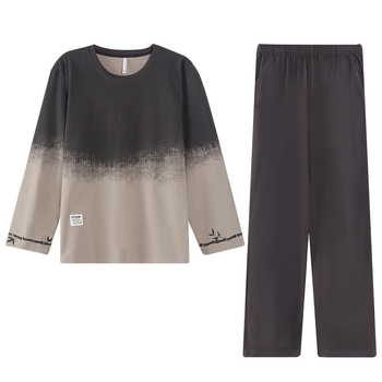Vyriškas pavasario ir rudens medvilninis ilgomis rankovėmis dviejų dalių pižamos komplektas 2025 m. Naujas pavasario ir rudens dienos plius dydžio vyriški namų drabužiai